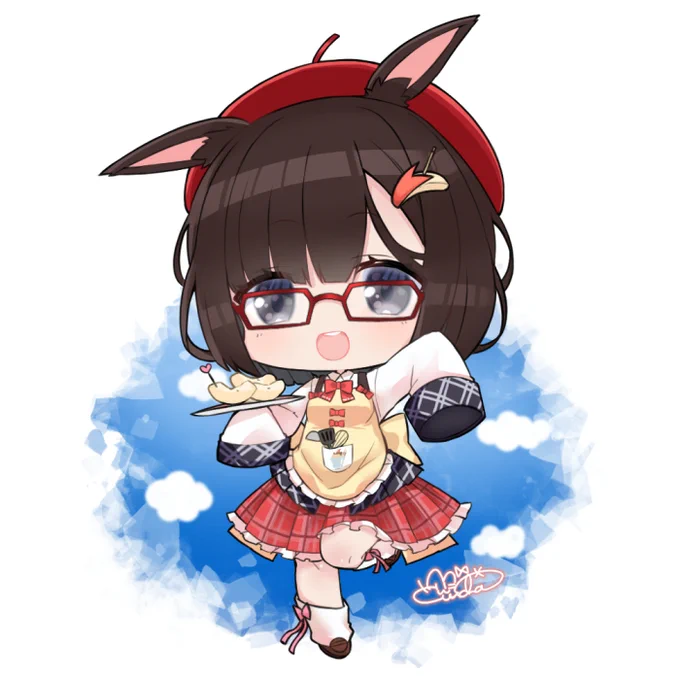 ちっちゃプリンアラモード先生(Vの姿)を描かせていただきました『梨むいたよーー.ᐟ』(@ Purin_a_La_Mode ) 