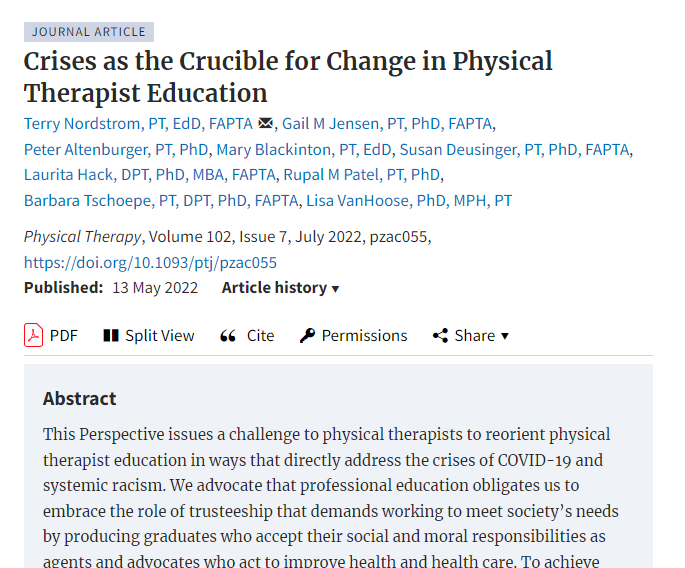 PTJournal's tweet photo. Do not miss this publication from the July issue of PTJ!
Focusing on professional formation is critical to PT education. The authors note "Habits of heart are the essential foundations of the humanistic practice needed to address health inequities"
https://t.co/dxtoKBs5HQ https://t.co/kJedyDFRhX