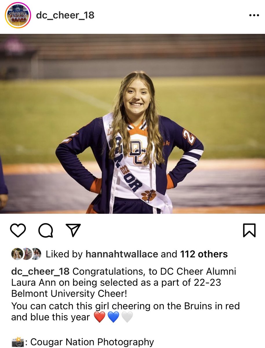 Our girl is cheering at the next level for the Belmont Bruins ❤️💙🤍

<a href="/DCCOUGARS/">Dickson County High School Athletics</a> <a href="/DCcougarnation/">Dickson County High School</a>