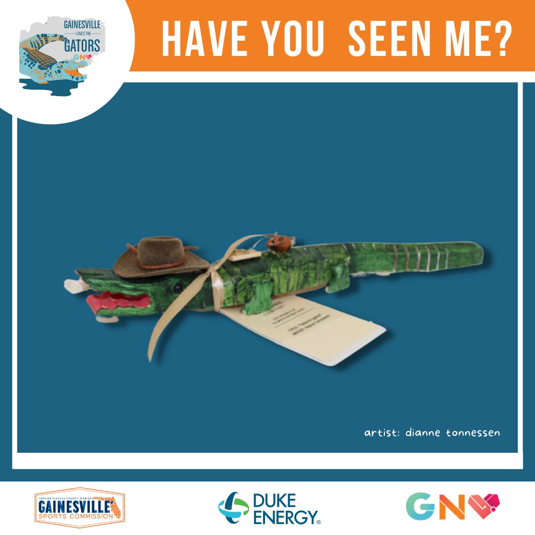 GNVChamber's tweet photo. Another gator found! This little Extermi-gator, created by artist Dianne Tonnessen, didn't find any pests, but he sure did find a great time at Escapeology!
#gnv #gnvlovesgators #dukeenergy #gainesvillesportscommission #artisansguildgallery https://t.co/wIz0bt9Grn