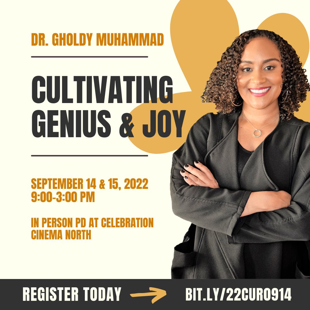 KISDlitcoach's tweet photo. Dr. Gholdy Muhammad will be in town in just a few weeks!  Join us for a day or two of professional learning. #MichiganLiteracy #MichiganISDs #culturallyresponsiveteaching
Register:  https://t.co/j9RDouRupS https://t.co/d8oau4UJgZ