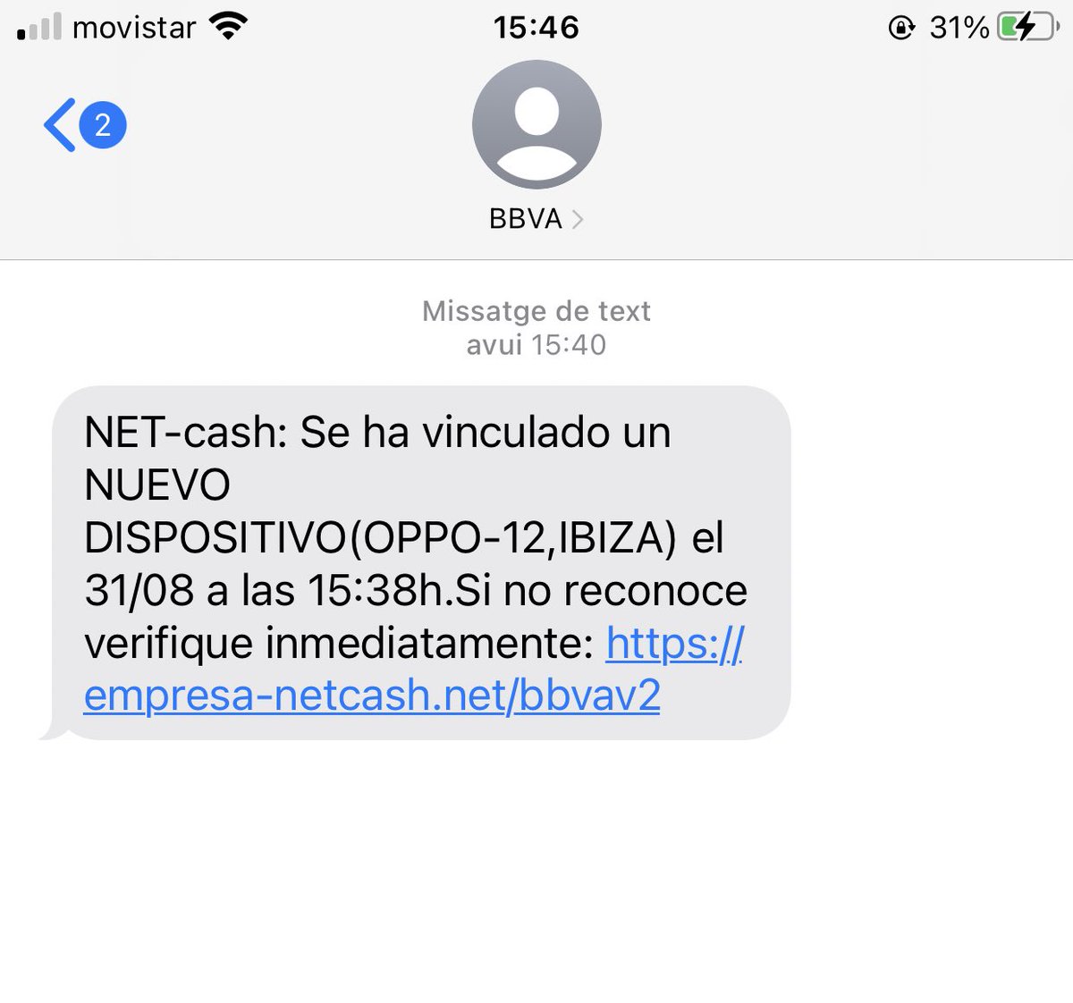 mjrtnvldvd's tweet photo. Hola @bbva este mensaje es vuestro o es un fraude? https://t.co/bTeFFpUGOA
