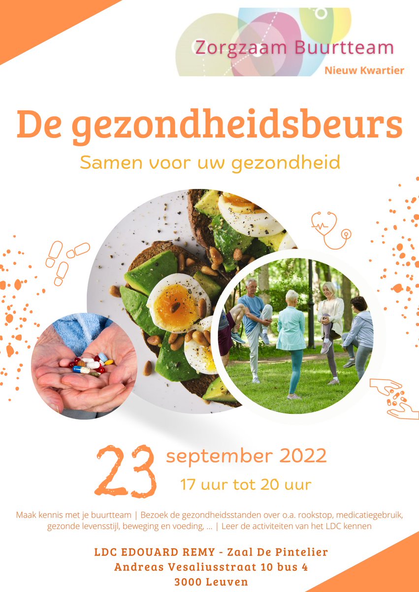 Iedereen welkom op 23/9 vanaf 17u op de gezondheidsbeurs van het Zorgzaam Buurtteam Nieuw Kwartier! #zorgzaamleuven