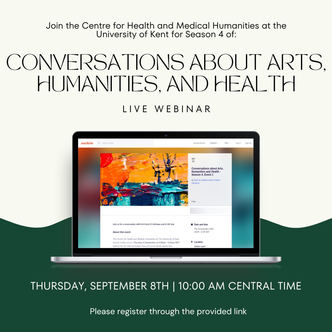 BaylorMH's tweet photo. Please join the Centre for Health and Medical Humanities at the University of Kent for this webinar will be held this Thursday, September 8th at 10:00 AM central time. Please register online here: https://t.co/CxKcoretFQ https://t.co/B7w6KncJgN