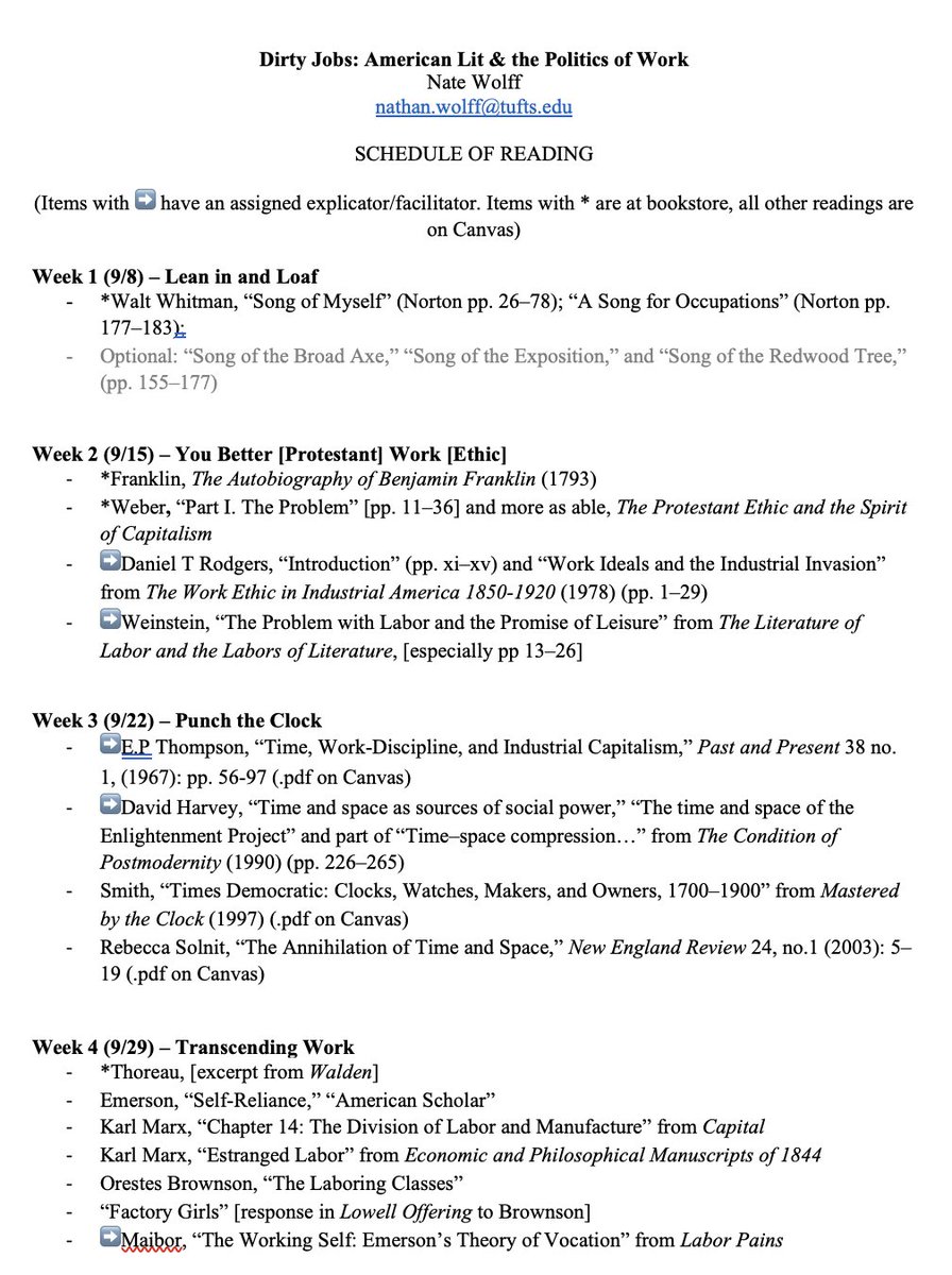 proffwolff's tweet photo. Thanks again to all who made suggestions for my Politics of Work in #c19amlit grad seminar! It was impossible to include everything but, fwiw, here's a nearly-finished syllabus. Further feedback (especially minor tweaks sandwiched between praise 😅🙏) welcome. https://t.co/x3nnHODeEo