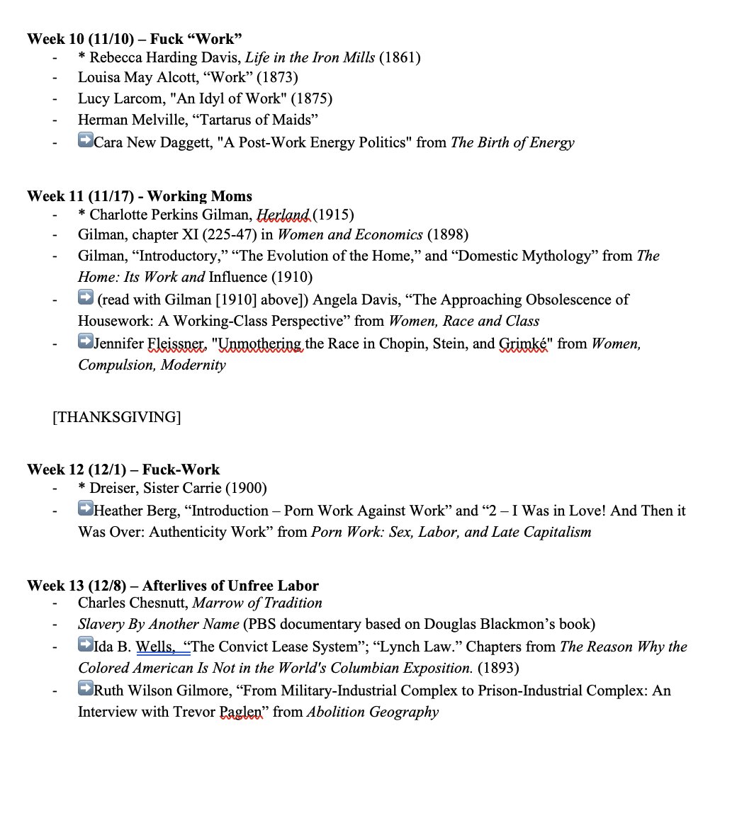 proffwolff's tweet photo. Thanks again to all who made suggestions for my Politics of Work in #c19amlit grad seminar! It was impossible to include everything but, fwiw, here's a nearly-finished syllabus. Further feedback (especially minor tweaks sandwiched between praise 😅🙏) welcome. https://t.co/x3nnHODeEo