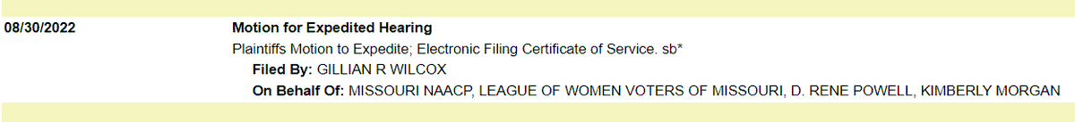 galenbacharier's tweet image. MO NAACP &amp;amp; League of Women Voters moving for an expedited hearing in their case challenging Missouri's new photo ID law. It went into effect Aug. 28, will be in place for November general election unless it's blocked. #moleg
