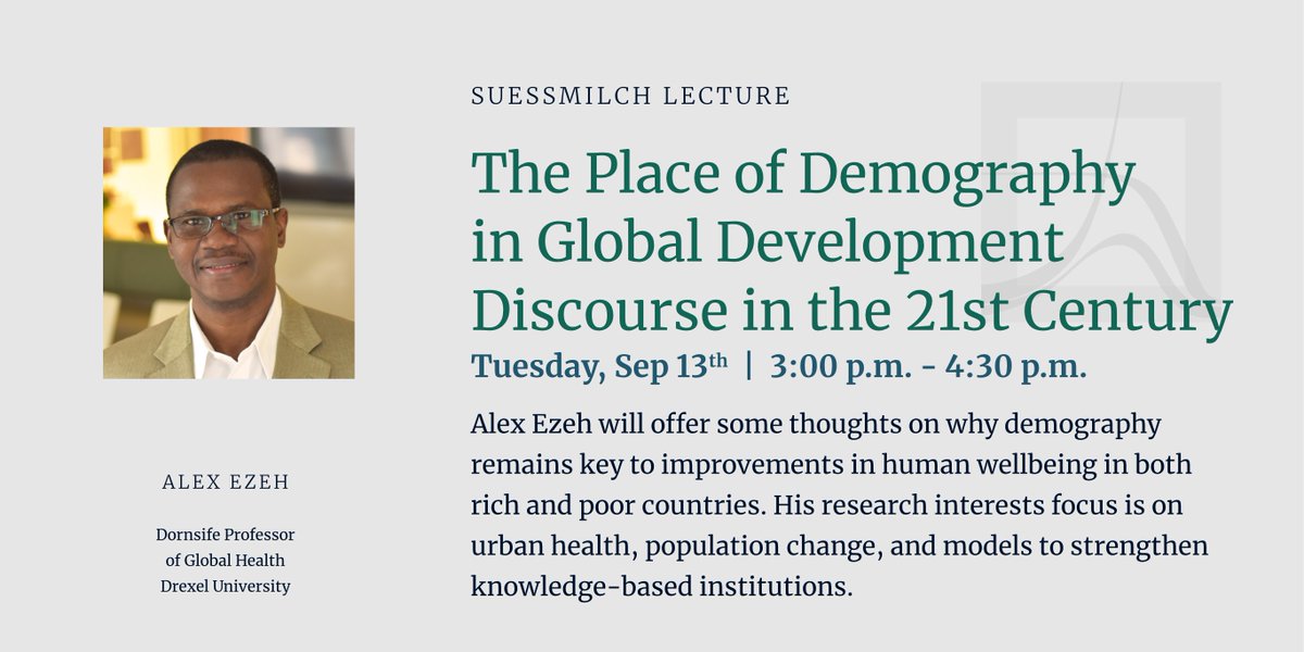 .<a href="/aezeh/">Alex Ezeh</a> from <a href="/DrexelUniv/">Drexel University</a> gives an Online Talk that is part of our Suessmilch Lecture Series next Tuesday. Register to join!  demogr.mpg.de/en/news_events…