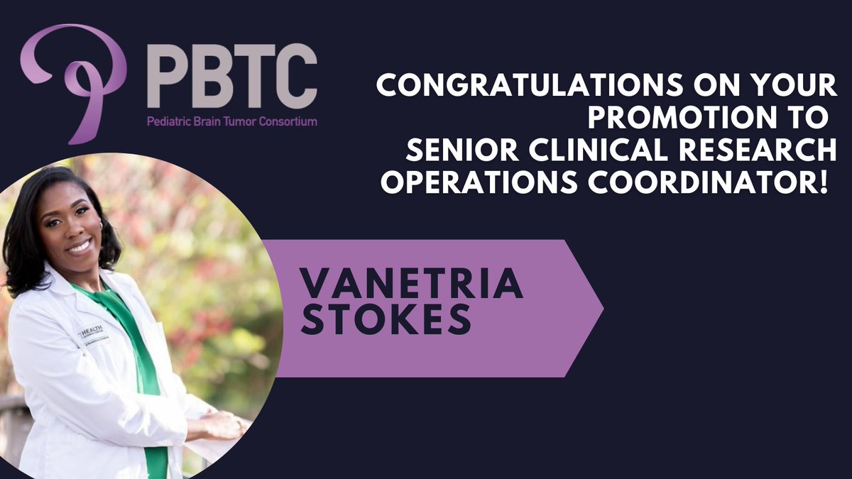 We are pleased to announce that Vanetria Stokes, MS, ACRP-CP, has been promoted to the role of Senior Clinical Research Operations Coordinator #Congratulations