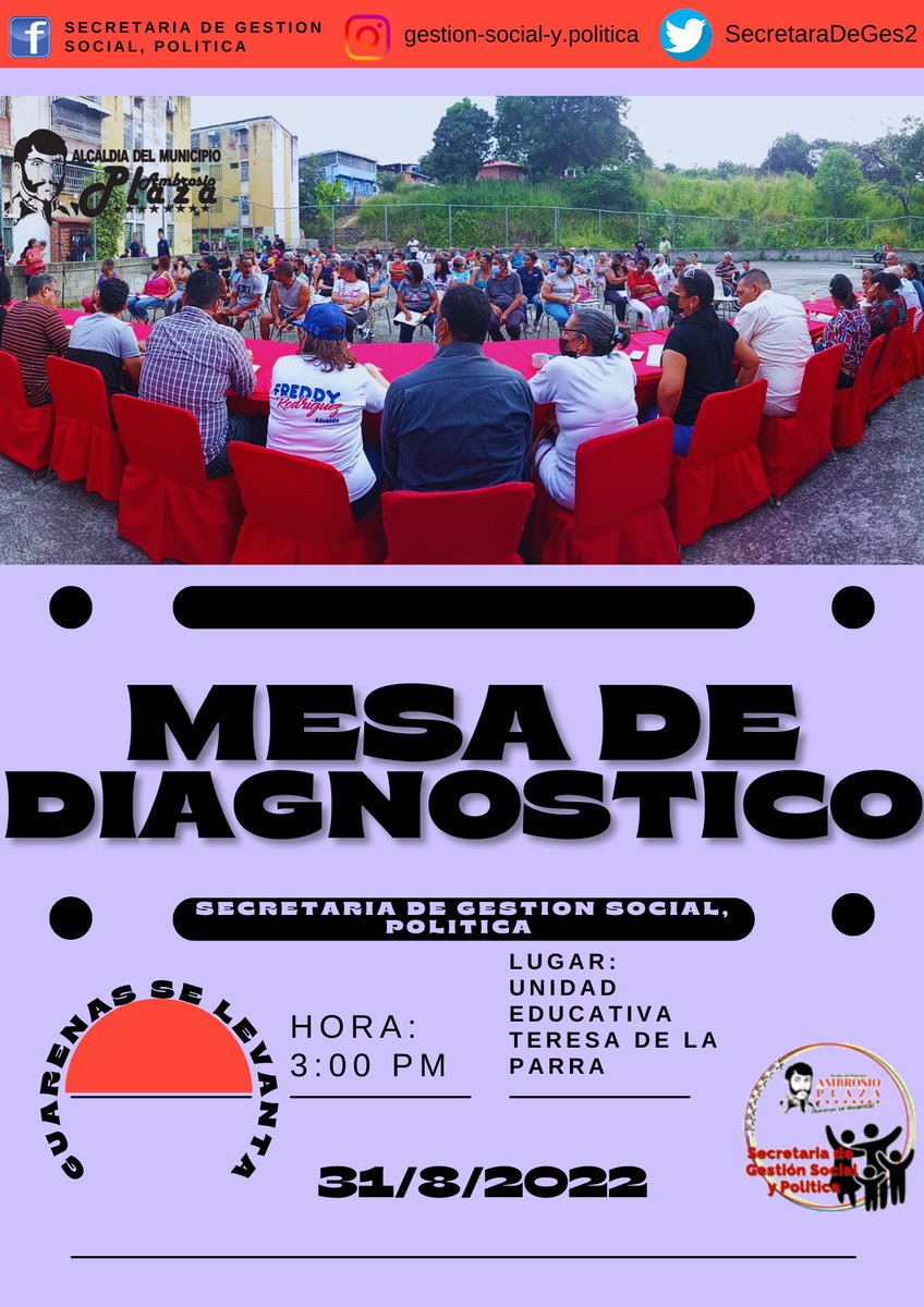 SecretaraDeGes2's tweet photo. #31agosto | Continuando con el abordaje y plan de la Ruta Del Buen Gobierno El dia de hoy vamos a realizar las Mesas de Diagnostico en la unidad educativa Teresa de la parra a las 3:00 pm. Con @Freddy_Rod13 #Guarenas se levanta!
.
.
#BuenGobierno
#GuarenasSeLevanta https://t.co/sQ4oNbLMPR