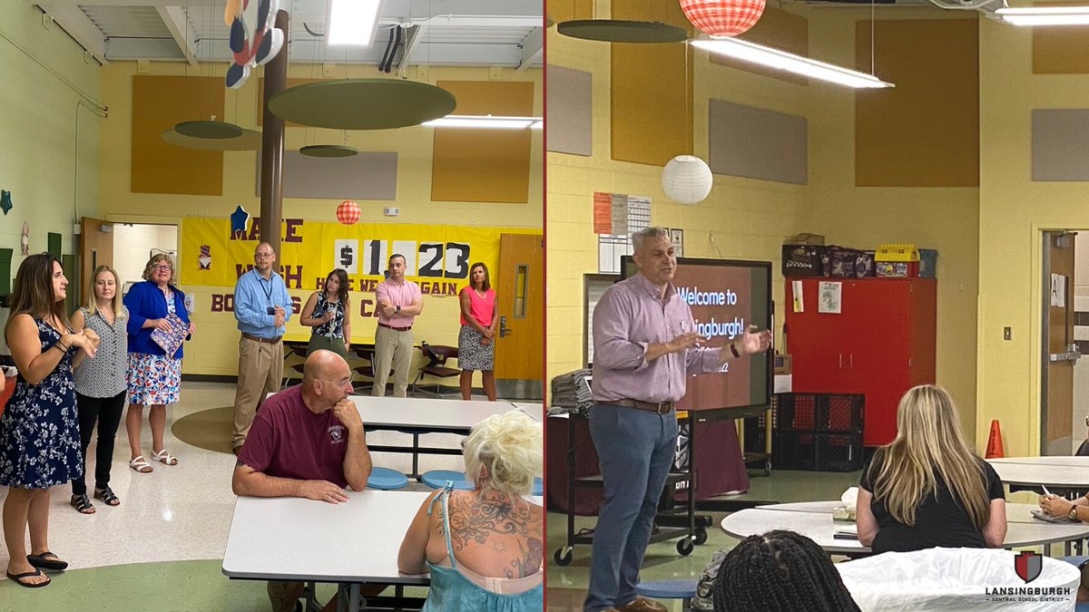 LCSD_NY's tweet photo. New Staff Orientation Day here in Lansingburgh! Kicked off the morning with our new faculty/staff gathered in the @TurnpikeES Cafeteria for coffee and opening remarks &amp; greetings from district administrative staff. Welcome to 'Burgh all! https://t.co/tI8nt2M6I2