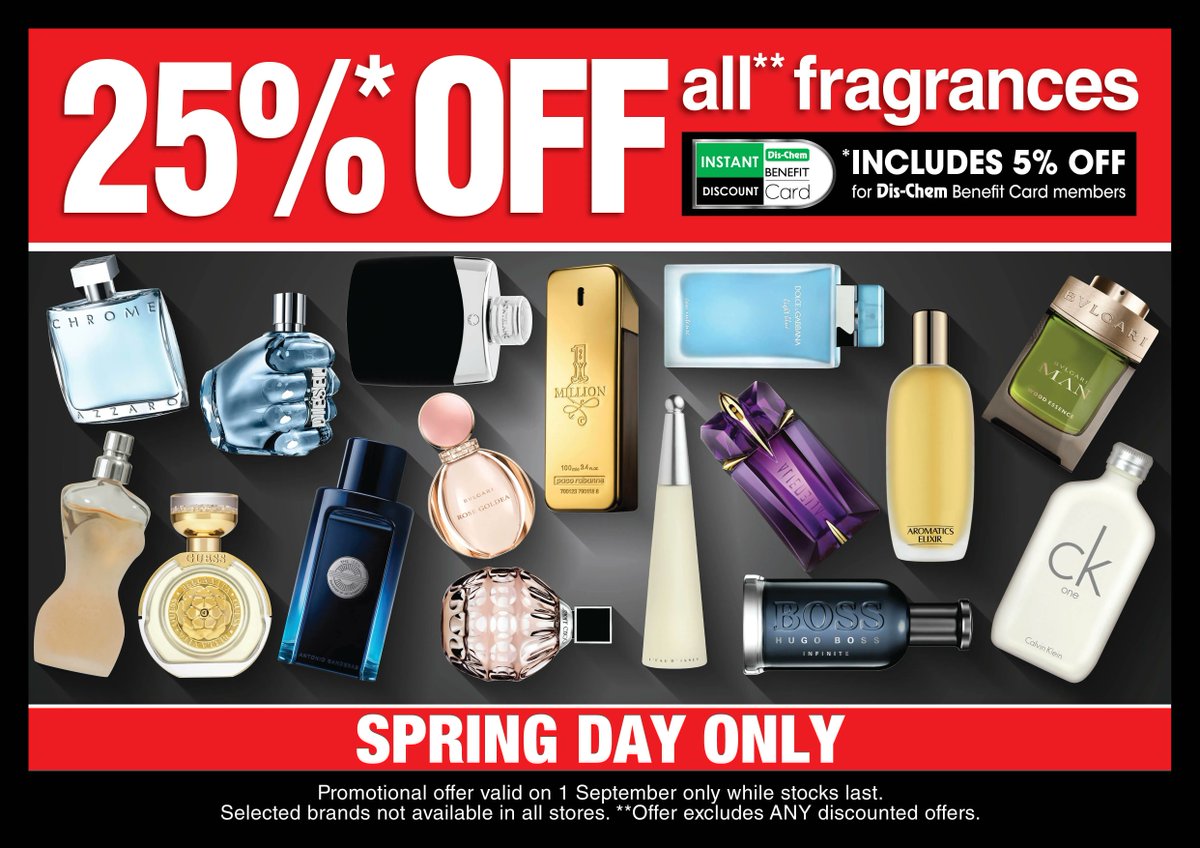 BaywestmallPE's tweet photo. A new season calls for a new scent 💐 Get 25% off ALL* fragrances at @dischem on 1 September 2022 — while stocks last! 😍
#BaywestMall #DischemPharmacies #Fragrances #Beauty https://t.co/Uckpod0Lnx