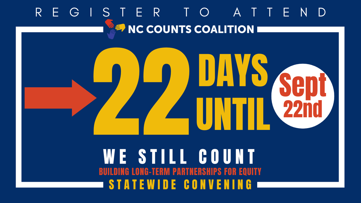 NCCounts's tweet photo. The countdown is on. We want to see you at the Statewide Convening on Thursday, September 22nd, at the McKimmon Center! 

REGISTER TODAY - https://t.co/UXv4j2AKHZ https://t.co/V9CFCz86uQ