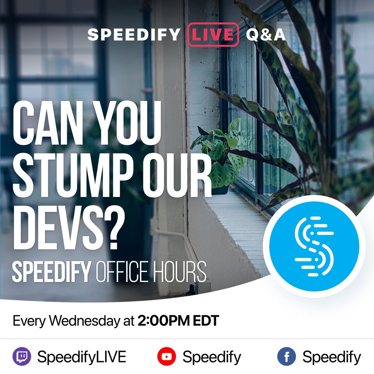 speedify's tweet image. Our #qanda Office Hours will GO LIVE at 2 pm edt so bring it because we love to collaborate to keep us all connected for: #livestream, #remoteworking , #remote education, #gaming, #zoom - all things online.  
YouTube:youtube.com/watch?v=LOYpIT…
Twitch:twitch.tv/speedifylive