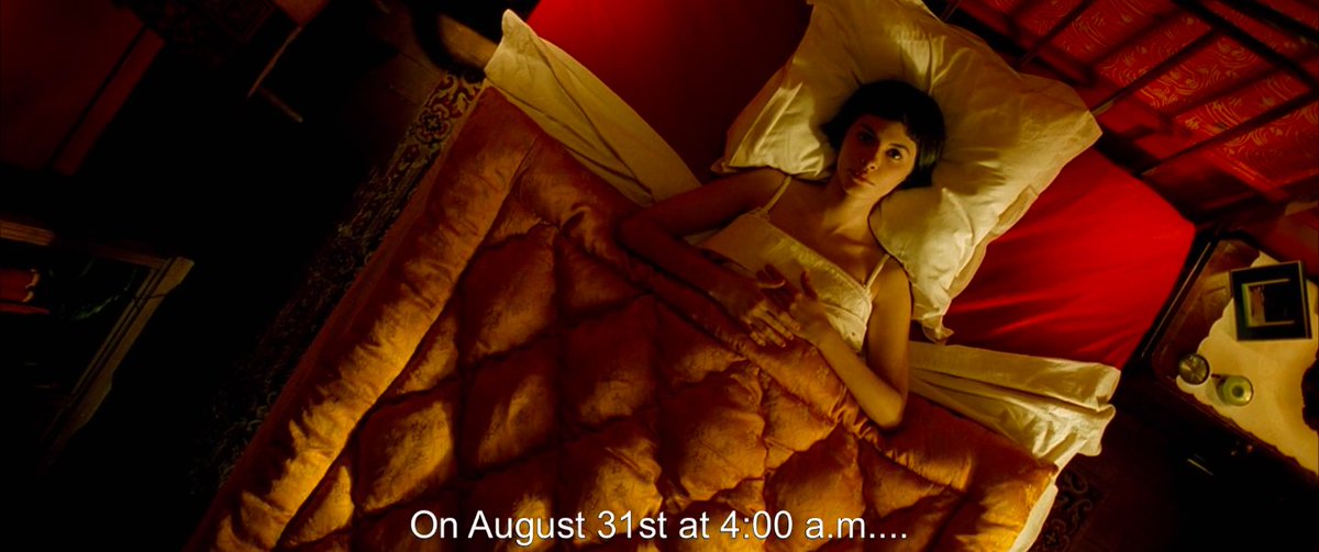 todayonscreen's tweet image. Today, August 31, laying awake a few hours after discovering a box of treasures, Amélie decides to track down the owner (Amélie, 2001)