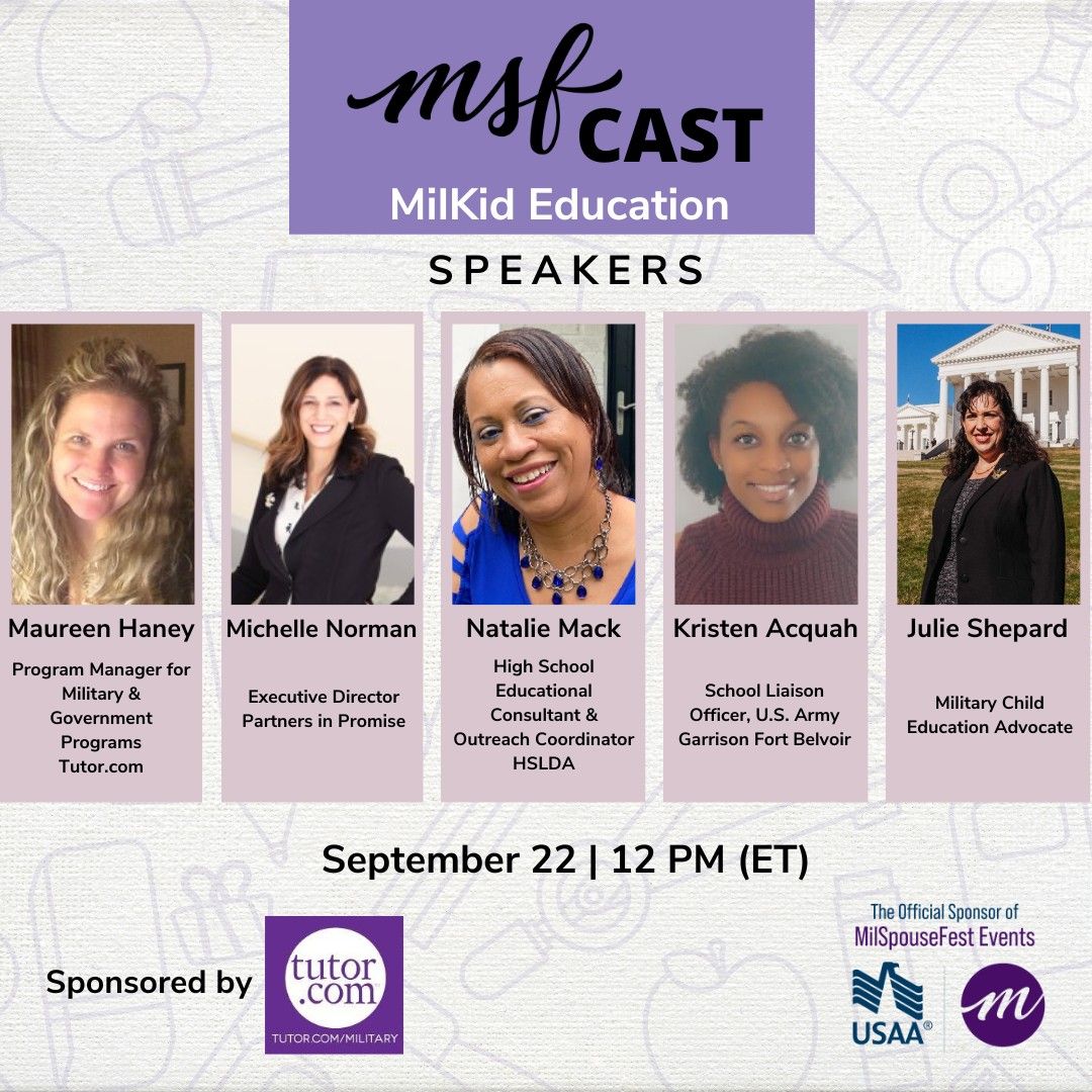 Join MilSpouseFest on September 22nd at Noon (ET) to hear from 'milkid' education experts, presented by @USAA and sponsored by @tutordotcom. RSVP for FREE for this engaging webinar about MilKid Education: milspousefest.com/milkideducatio…

@PartnersinPROM1 @HSLDA 
#milkideducation