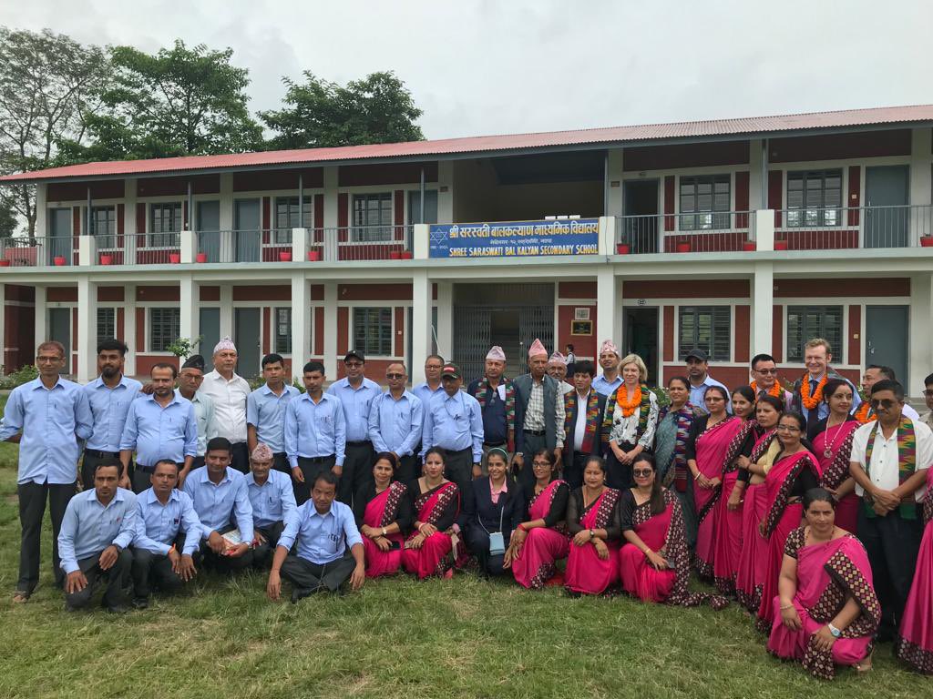 NicolaPollittUK's tweet photo. This school in Jhapa has new classrooms and a new library thanks to Gurkha Welfare Trust @gwtorg and 🇬🇧 NGO Cairn. I was given a fantastic welcome by students, teachers and community leaders when I inaugurated it today. @UKinNepal believes in 12 years of quality education for all https://t.co/WQUelto4EM