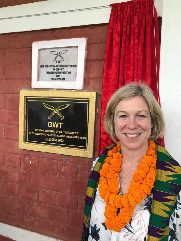 NicolaPollittUK's tweet photo. This school in Jhapa has new classrooms and a new library thanks to Gurkha Welfare Trust @gwtorg and 🇬🇧 NGO Cairn. I was given a fantastic welcome by students, teachers and community leaders when I inaugurated it today. @UKinNepal believes in 12 years of quality education for all https://t.co/WQUelto4EM