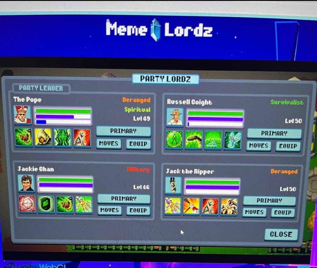 pahna's tweet photo. @LunarCrush I mean looook at that party?!?  WtF!   So spot on and the moves are Dope AF.   Lobbyist slaps The Pope, @vindiesel pistol whips @elonmusk. This RPG keeps getting better everyday.  

Diamond in the rough $LORDZ @MemeLordzRPG https://t.co/pvwg4YOskO