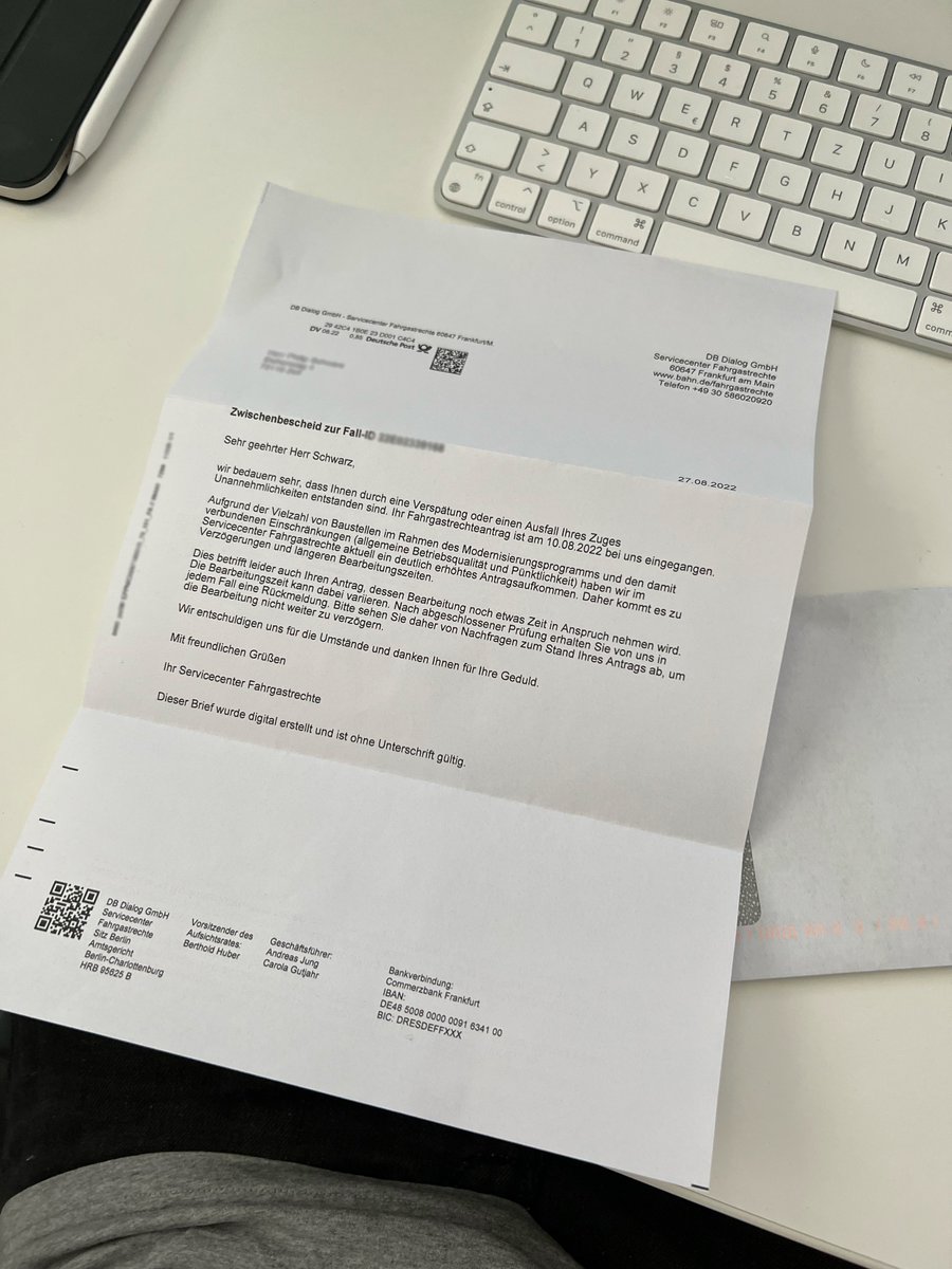 Danke <a href="/DB_Bahn/">Deutsche Bahn Personenverkehr</a>, eine kurze Mail hätte auch gereicht. Dafür lohnt sich doch Papier &amp; Tinte nicht.