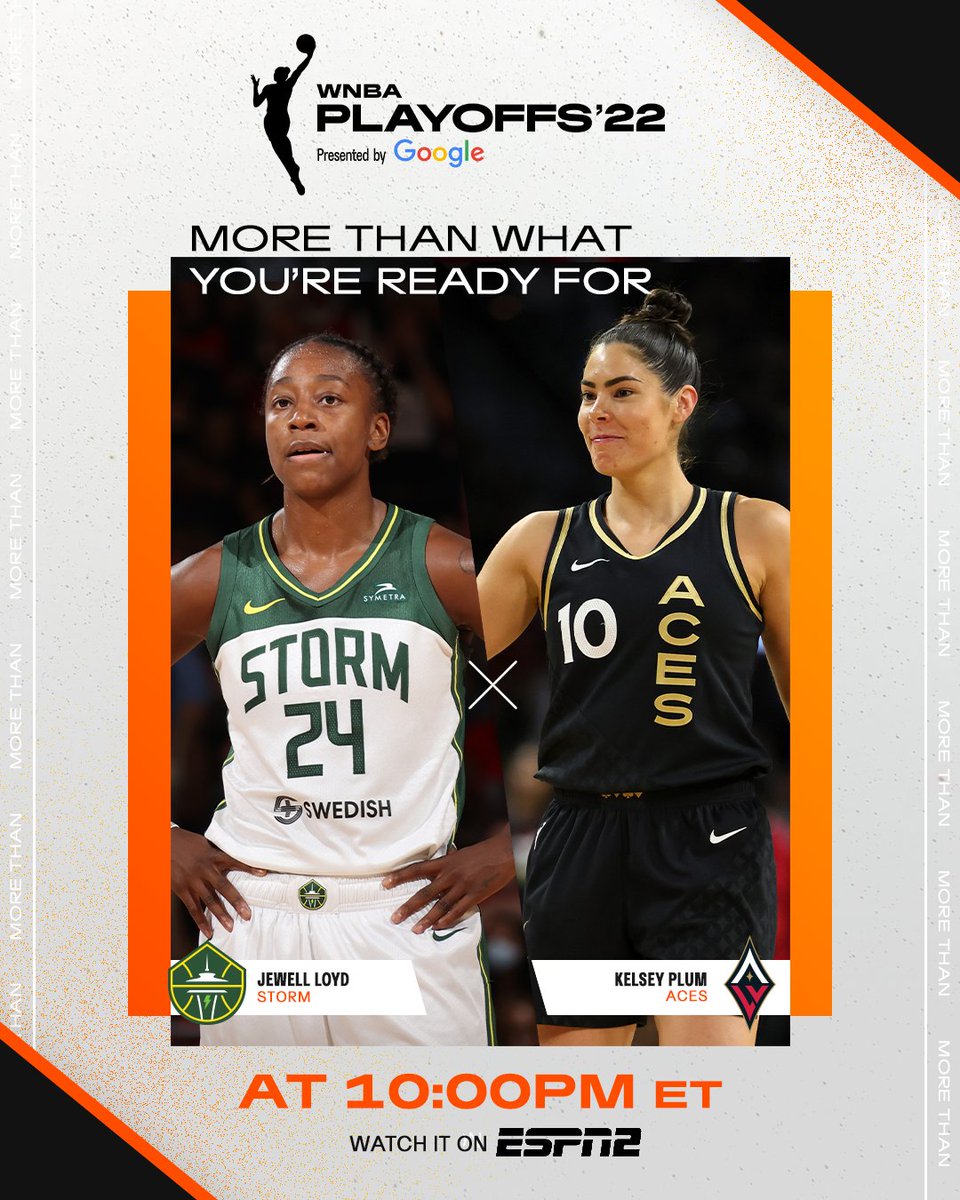 WNBA's tweet photo. The #WNBAPlayoffs presented by @Google Semifinals continue with an ESPN2 doubleheader 👏
Tune in at 8 pm/ET to watch the @connecticutsun vs. the @chicagosky followed by the @seattlestorm vs. the @lvaces at 10 pm/ET in a Game 2 Semis showdown🍿
#MoreThan https://t.co/qsRZy9HTQn