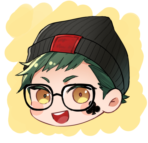1boy male focus green hair glasses hat solo beanie  illustration images