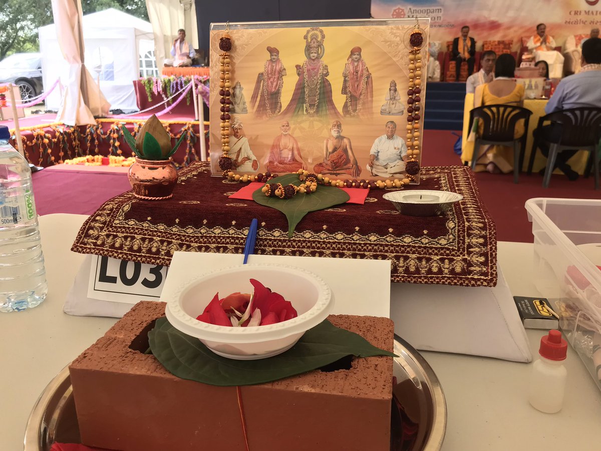 AjayHMaru's tweet photo. Delighted and honoured to be part of Shilanyaas Pooja foundation stone laying ceremony - Aum Crematorium this morning at #AnoopamMission #JaiSwaminarayan 🙏 https://t.co/IStilgVLcb