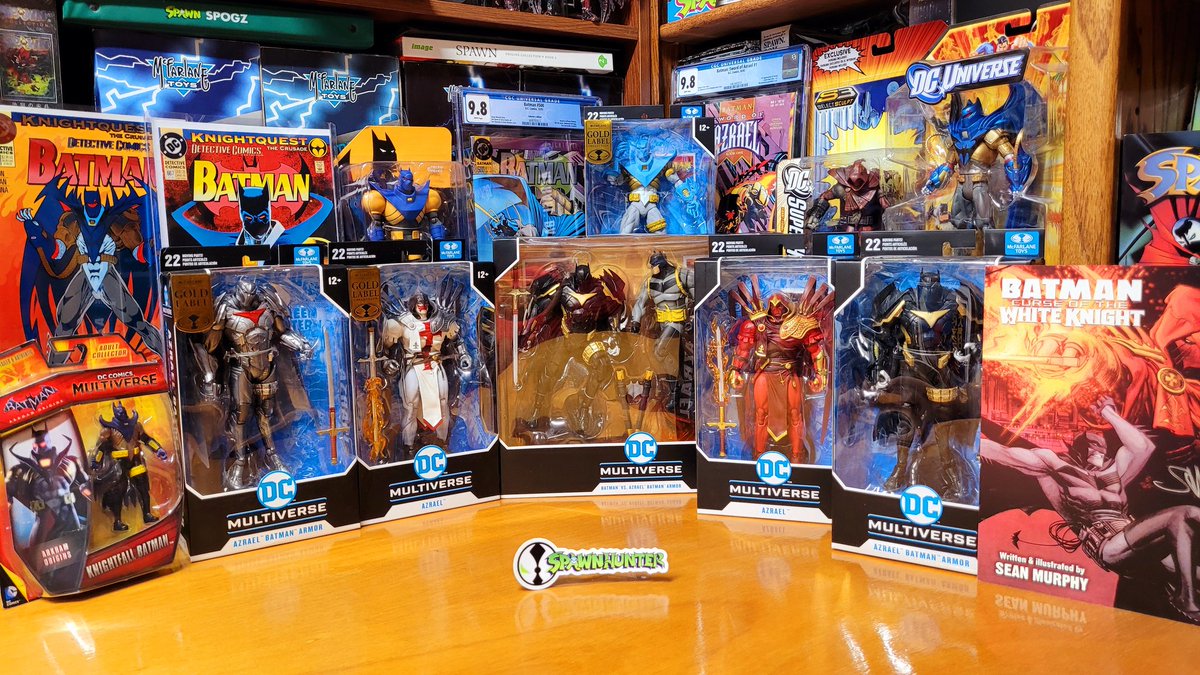 Concluding The DC + #McFarlaneToys Azrael Figures with this family picture! #batman #Spawn #dcdirect #dccomics #BatmanArkhamKnight #dcdirect #seangordonmurphy #toddmcfarlane #btas #SpawnHunter #SpawnHunterCollection #batmancollector