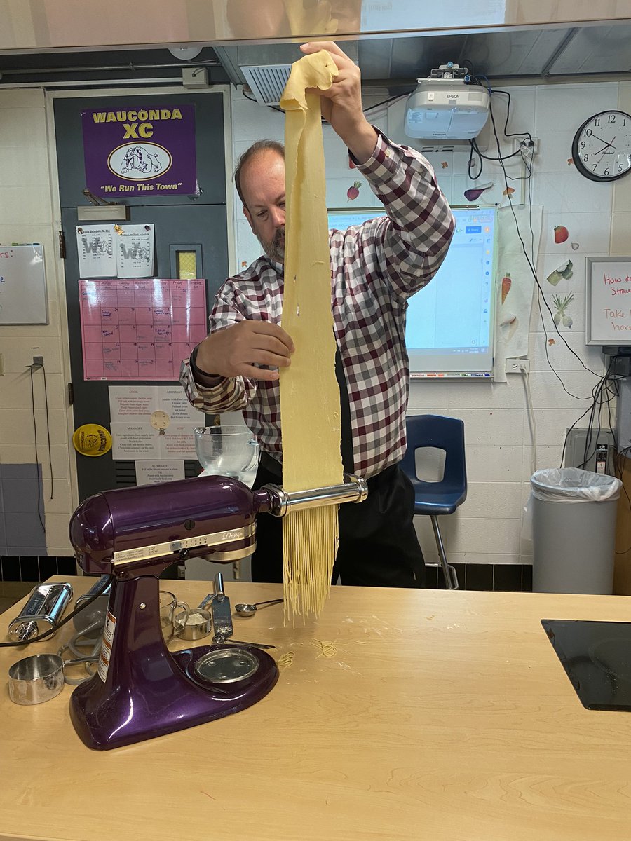Had guest chef <a href="/dave_wilm/">Dave Wilm</a> in to help make homemade pasta today in Modern Cuisine <a href="/BulldogLife_WHS/">Bulldog Life - WHS</a> <a href="/WaucondaHS118/">Wauconda High School</a>