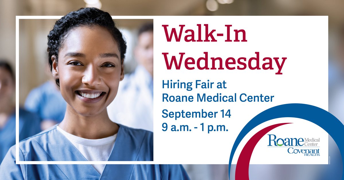Join us at Roane Medical Center on September 14th between 9am-1pm for Walk-In Wednesday. Come meet with our hiring managers and take your next step with us! RSVP today: bit.ly/3cA7fhx