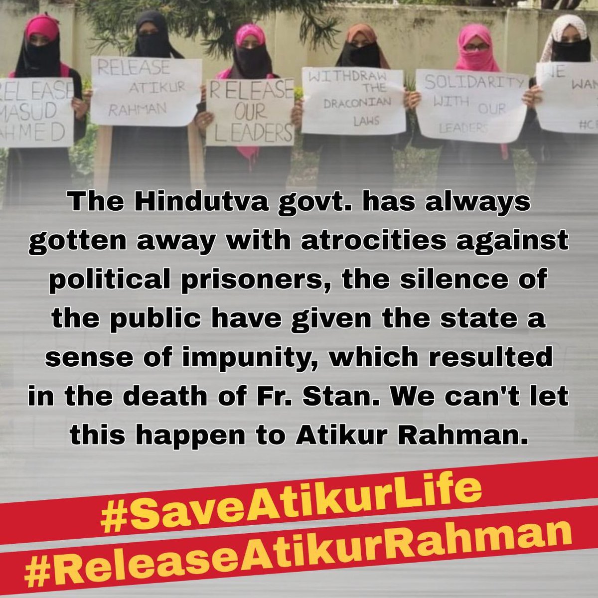 Denying access to proper healthcare for political prisoners is the new extrajudicial way of assassinating activists, Journalists, and Muslim student intellectuals. Atikur Rahman is the latest victim of these Hindutva tactics. #SaveAtikurLife #ReleaseAtikurRahman