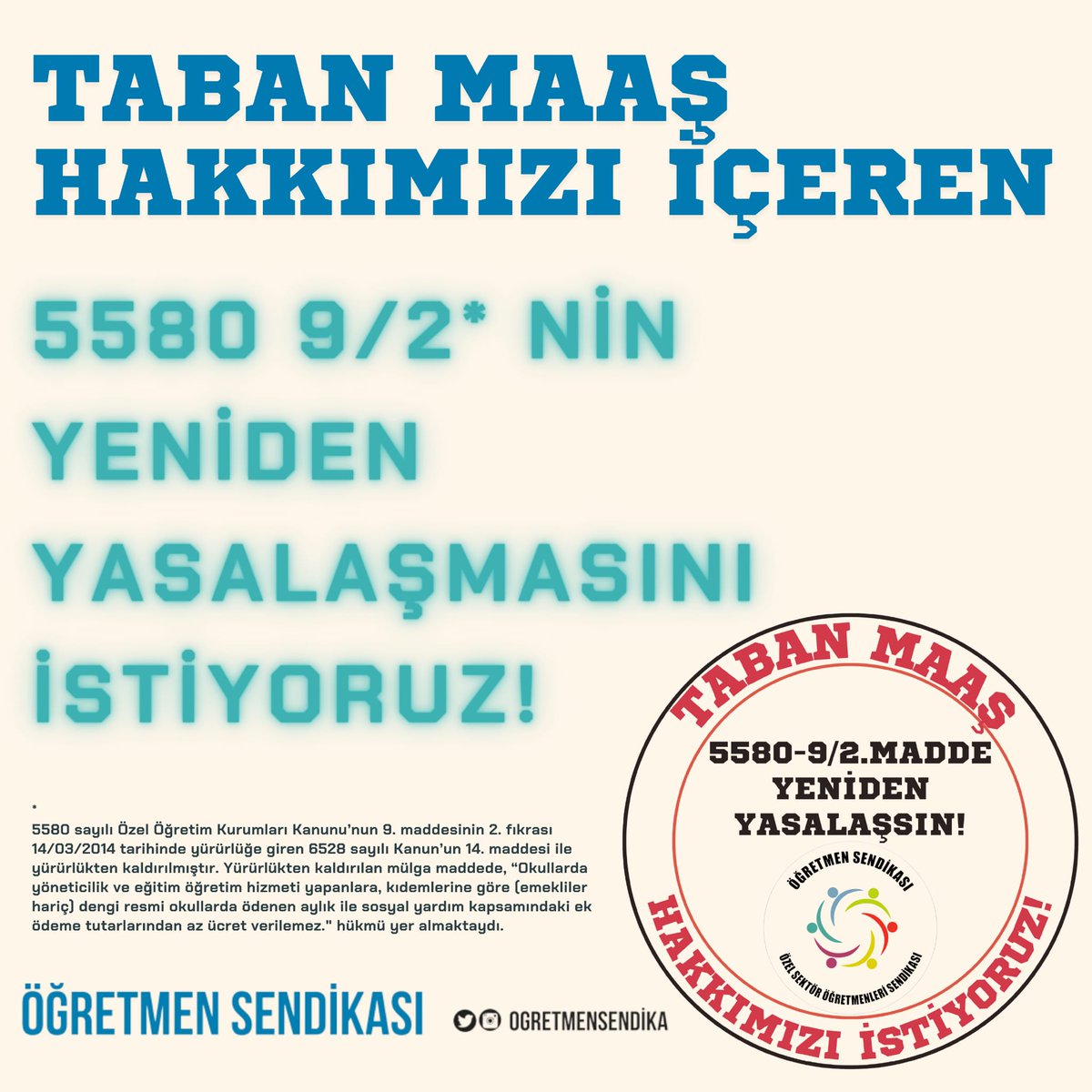 Öğretmen öğretmendir. Kadrolusu, özeli, ücretlisi olmaz. Eşit işe eşit ücret. Öğretmenler arasında ayrımcılığa son! #TabanMaaşİstiyoruz <a href="/tcmeb/">Millî Eğitim Bakanlığı</a>