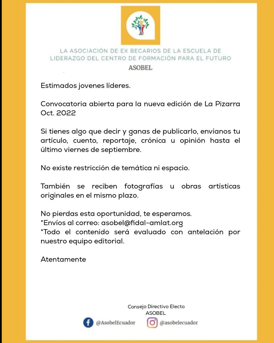 Convocatoria abierta para la nueva edición de La Pizarra Oct. 2022

Si tienes algo que decir y ganas de publicarlo, envíanos tu artículo, cuento, reportaje, crónica u opinión hasta el último viernes de septiembre.