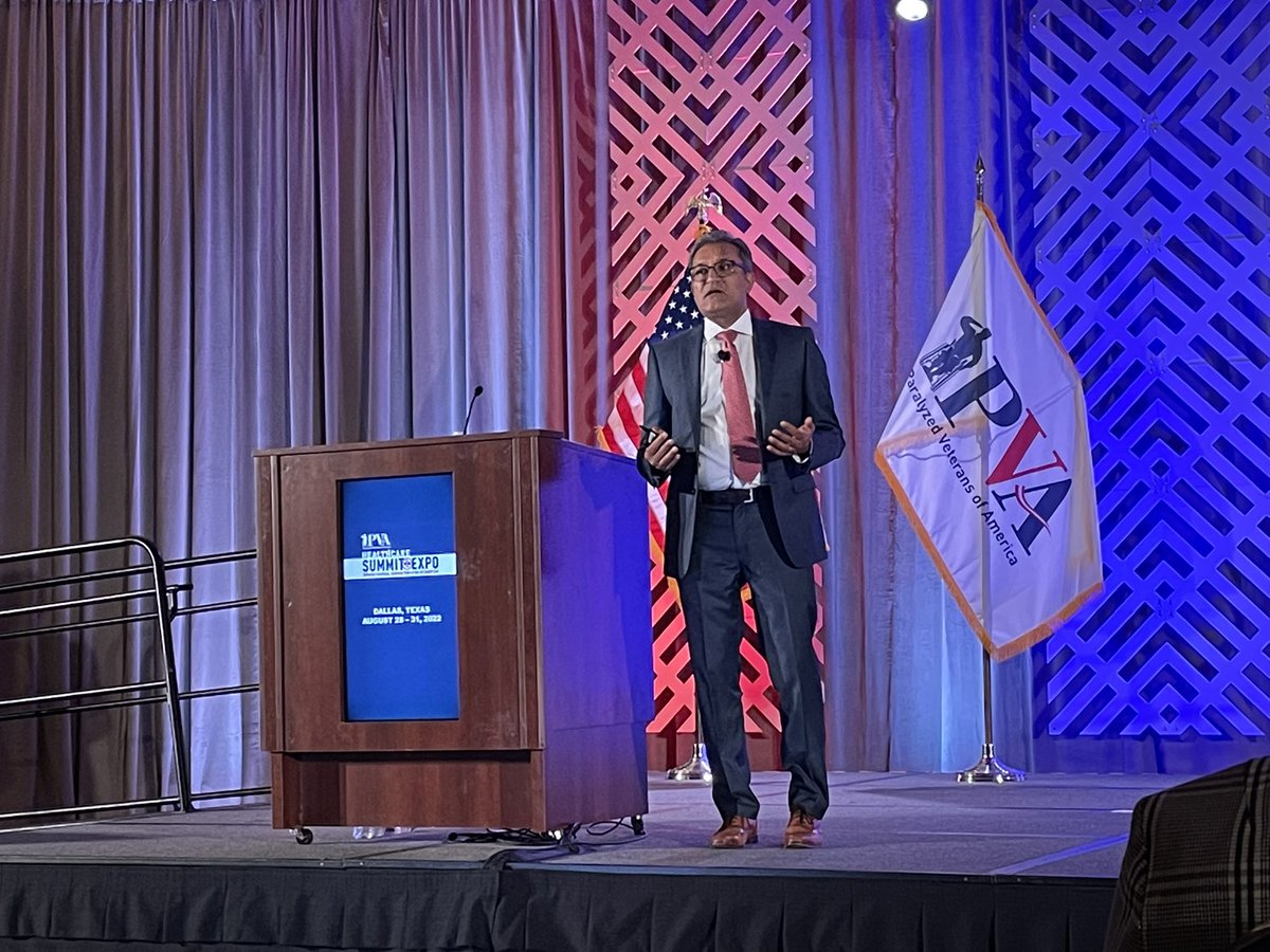 PNMagazine's tweet photo. The sun rises on the final day of the Paralyzed Veterans of America Healthcare Summit + Expo in Dallas, starting with a keynote speech on amyotrophic lateral sclerosis by Huned Patwa, MD. #pno2022 #SummitPVA https://t.co/rwK1rWuYiq