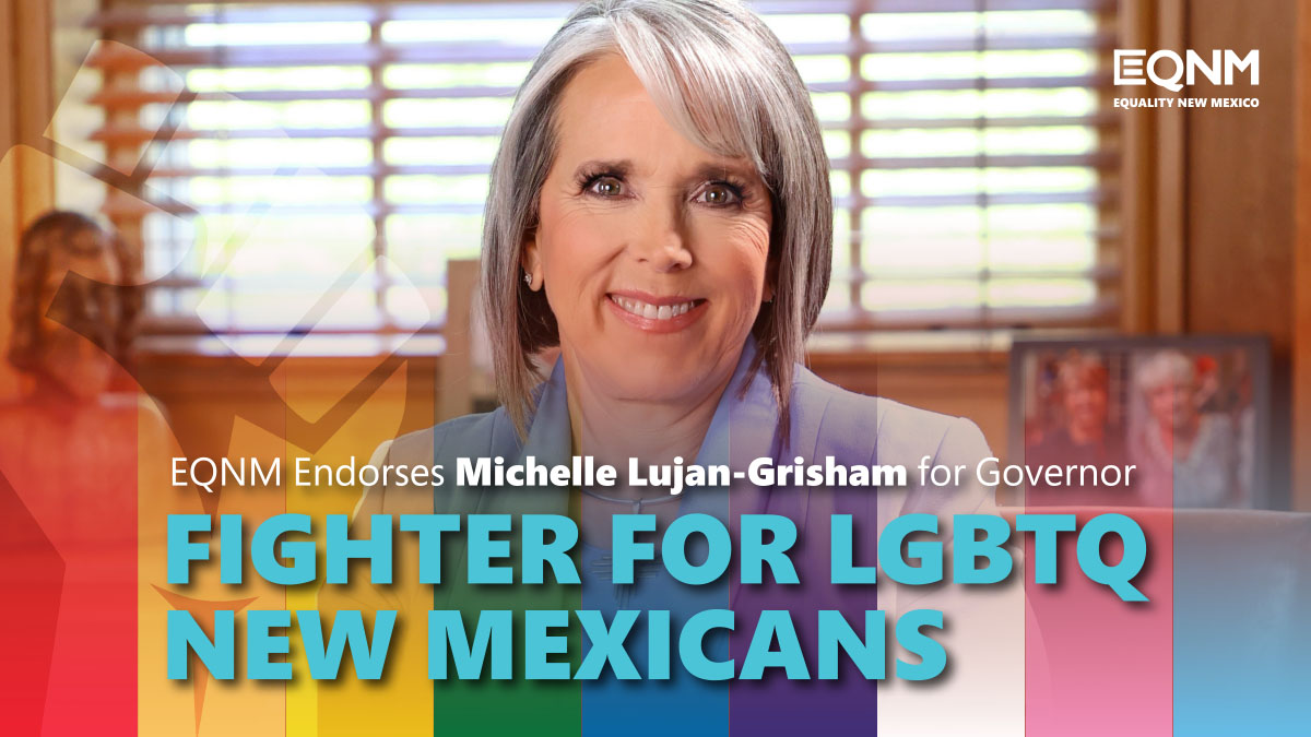 equalitynm's tweet photo. EQNM is proud to endorse Governor Michelle Lujan Grisham's re-election! @Michelle4NM fights for us: she's delivered protections for LGBTQ youth, more inclusive gender identification policy for trans folks, and data collection to identify needs of LGBTQ New Mexicans. #nmleg #nmpol https://t.co/Ps5K9nZjrx