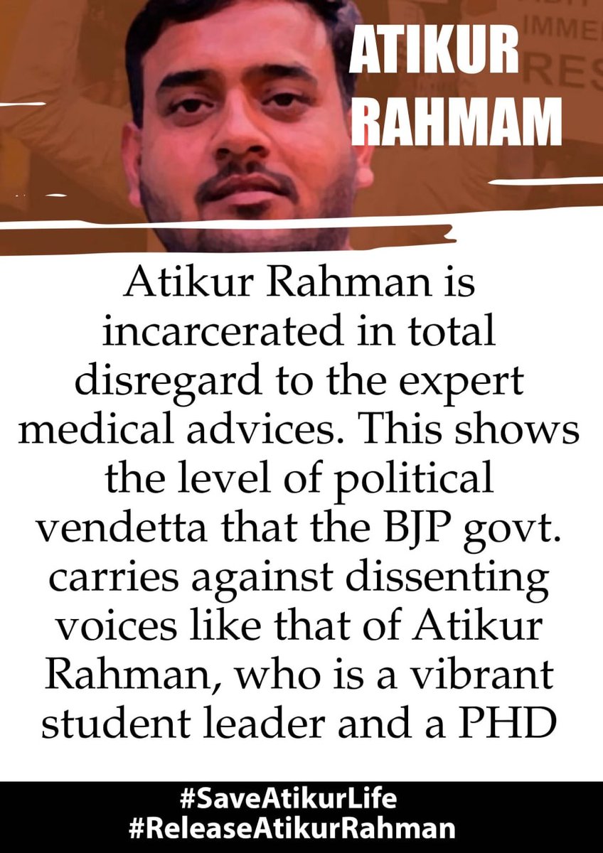 Hasmat394161Ali's tweet photo. Atikur Rahman along with Journalist Sidhique Kappan was confined by the UP Police while on their way to meet the family of the Hathras rape victim. The UP Police wanted to protect the rapists &amp; so they fabricated cases against them. #SaveAtikurLife #ReleaseAtikurRahman https://t.co/WCh56g1PSS
