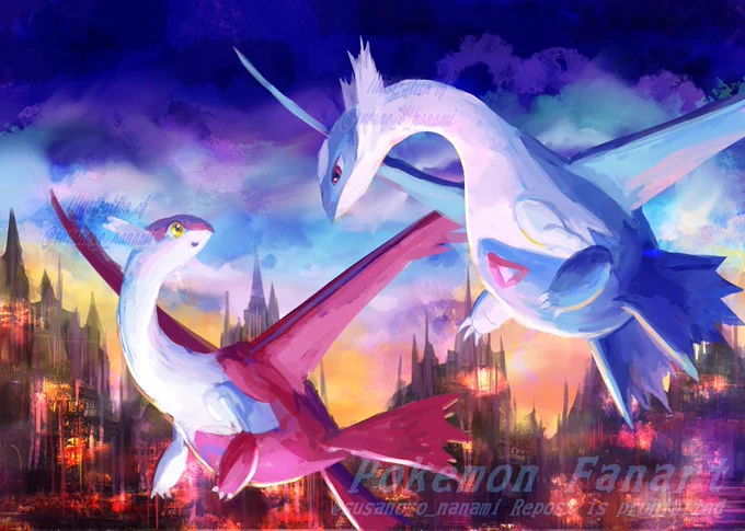 ラティオス&amp;ラティオスとメッソン#今月描いた絵を晒そう#ポケモンのイラスト 