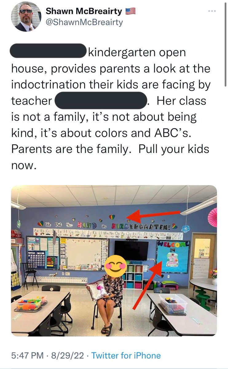 caitlinmoriah's tweet photo. it’s just a regular thing now that kindergarten teachers are getting their full name and workplace posted by people spreading the violent groomer panic https://t.co/4fqoxRQUM8