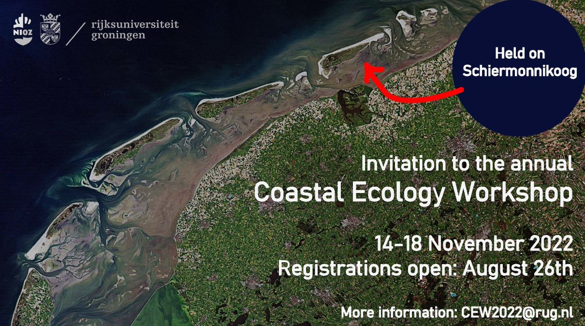 We are very excited to host the Coastal Ecology Workshop #CEW2022 on the island of Schiermonnikoog (NL) this year! The workshop is intended for early-career scientists with topics related to coastal ecology.

Registration and abstract submission are open: forms.gle/9dfpeh515ELigq…