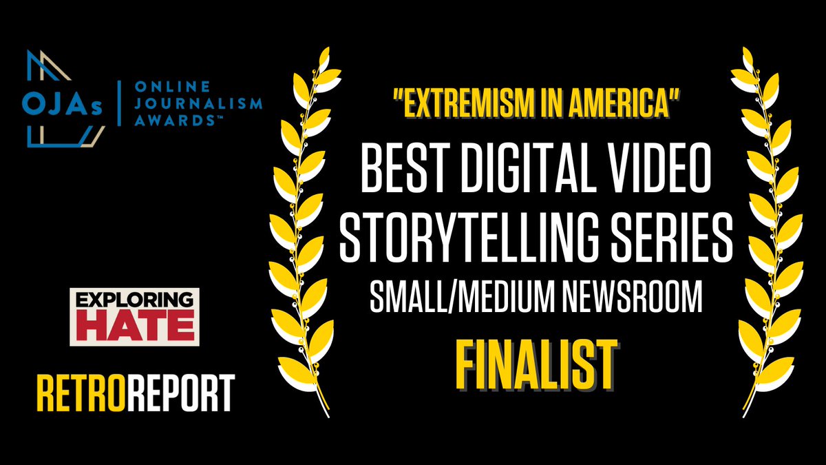 1/ We are excited to share that our “Extremism in America” series, a collaboration with <a href="/ExploringHate/">Exploring Hate</a>, is a finalist in the 2022 Online Journalism Awards (OJA) <a href="/ONA/">Online News Association</a> for Best Digital Video Storytelling Series! #OJA22 

Watch our series here: retroreport.org/series/extremi…