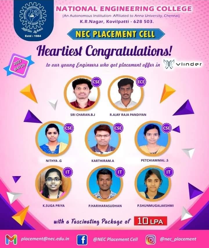 NecScience's tweet photo. Wishing lots of success and happiness in your new venture!

#NEC #NECKOVILPATTI #COLLEGE #STUDENTS #TAMILNADU #INDIA #TUTICORIN #TIRUNELVELI #KANYAKUMARI #VIRUDHUNAGAR #MADURAI #KERALA #mech #eee #civil #cse #ece #it #infrastructure #topinstitution  #Bestplacement https://t.co/U0rTsyzNhq