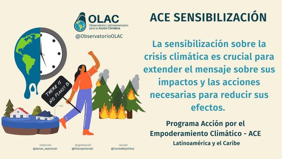 OlacLAC's tweet photo. Buenos días! ☀️ Sabes cómo el cambio climático afecta a tu comunidad?
Latinoamérica y el Caribe son una región altamente vulnerable al cabio climático y mediante la Sensibilización se pueden lograr cambios sustanciales en la sociedad.
#ACESensibilización #OlacACE https://t.co/MRfLtycG03