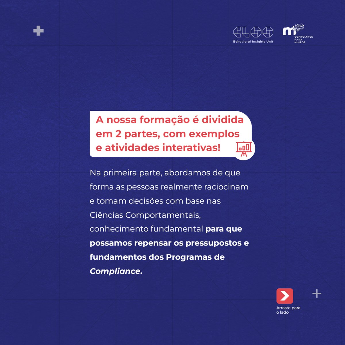 A nossa formação de Compliance Comportamental é dividida em 2 partes, com exemplos e atividades interativas. 

Gostaria de saber quais? Achou interessante e gostaria de realizar sua inscrição? 

Basta acessar a nossa página: cloo.pt/compliance-com…