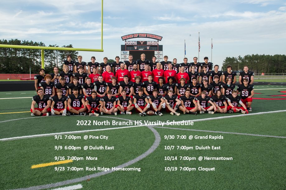 NB_QBClub's tweet photo. Introducing the 2022 North Branch Varsity Football Team!  1 day to 1st game!! 
SKOL🏈VIKINGS https://t.co/QMRme8pOIw