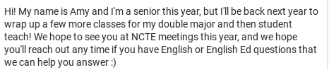 NCTEIUP's tweet photo. Today let's meet other co-president, Amy! https://t.co/Agif4WgF47