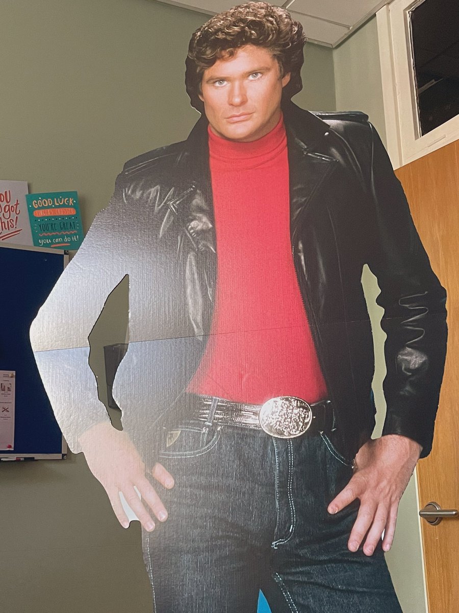 JustMissEmma's tweet photo. When you mention to your best mate that your feeling a little lonely being so far away, and he posts a David Hasselhoff life sized cut out direct to the ward to keep you company…. #LookingForFreedom https://t.co/yuJobMdnu5