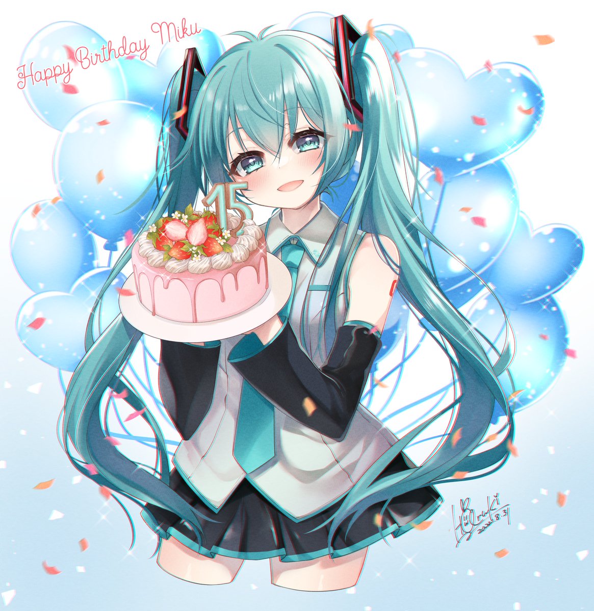 初音ミク「ミクちゃんおめでとう大好きだよ#初音ミク誕生祭2022#初音ミク生誕祭2022 」|華賀春樹@春例 * え39ab | skebご依頼多数のため一時休止中のイラスト