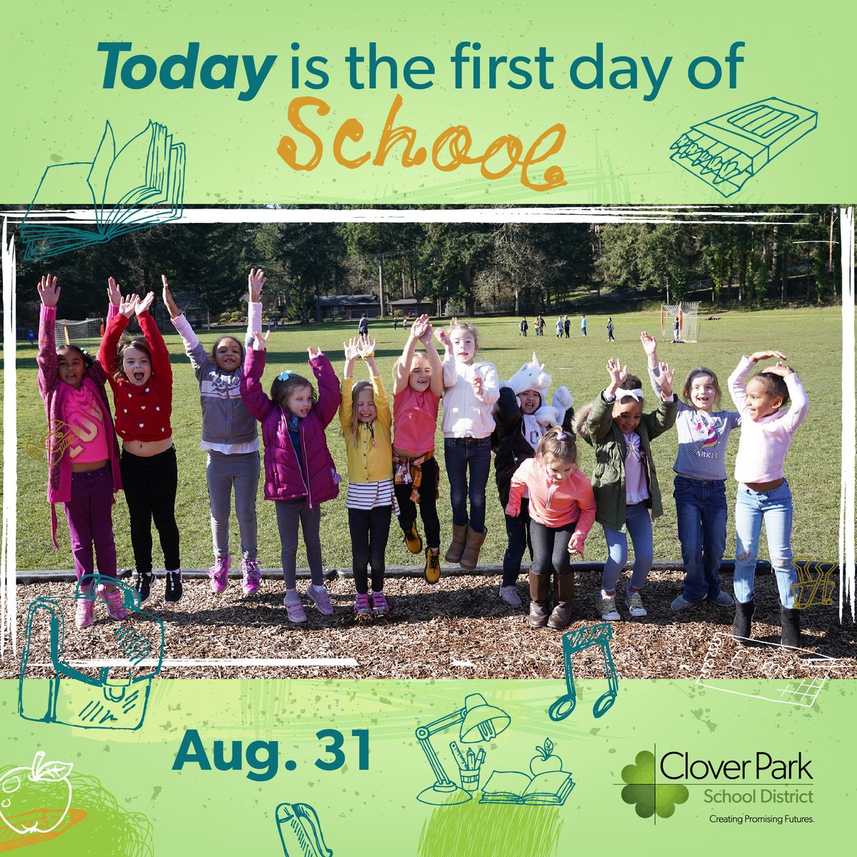 CloverParkSD's tweet photo. Today is the first day of school! βπ₯³ Share photos of your students with #CPSDFirstDay for a chance to be featured on our social media pages! #BetterTogether #CreatingPromisingFutures https://t.co/sWHGcnaoaB