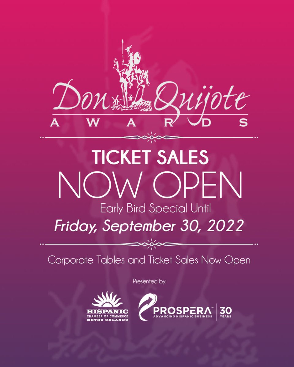 #CentralFlorida's premier awards gala is only a few months away! &amp; Ticket sales are open! ☀️

#DonQuijoteAwards #hccmo #chamberofcommerce