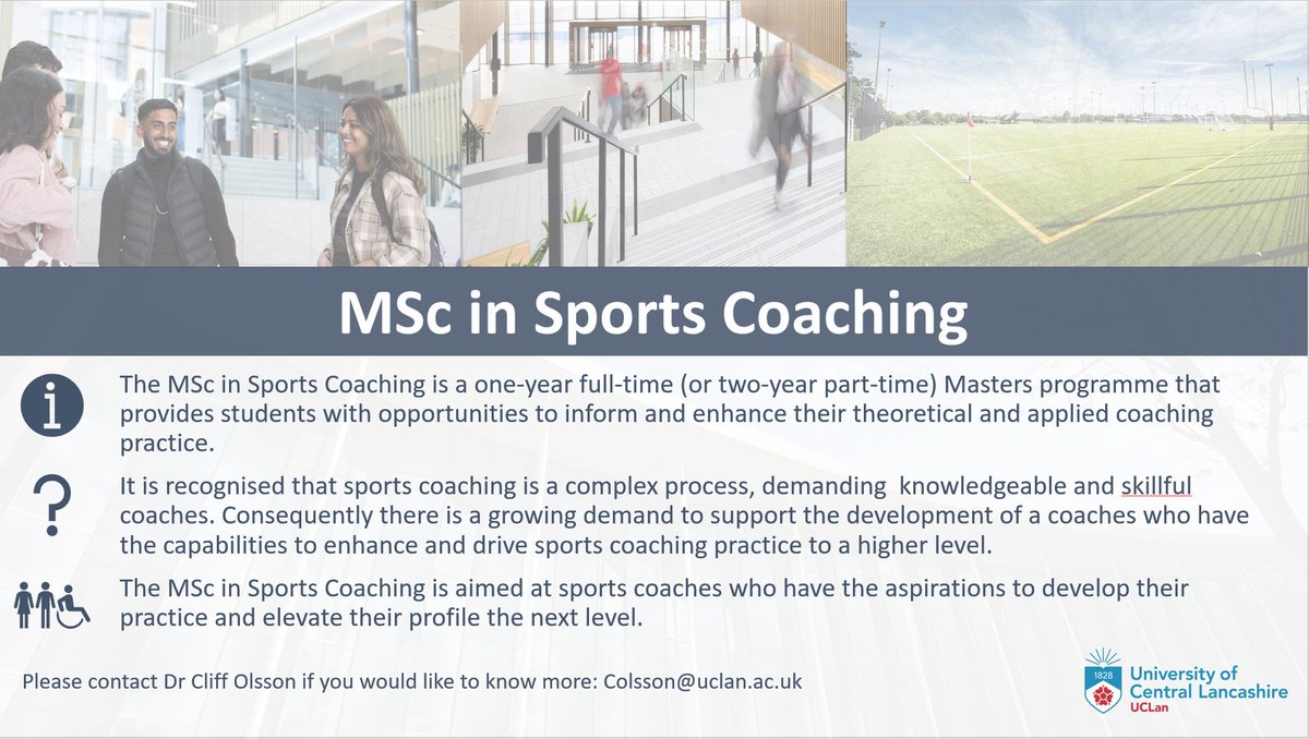 Elevate your understanding and profile in Sports Coaching. Places still available in the MSc in Sports Coaching @ Uclan.